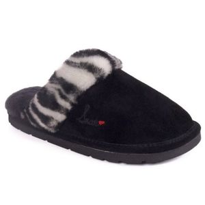 Genuine Suede and Sheepskin Zebra Scuff Slippers